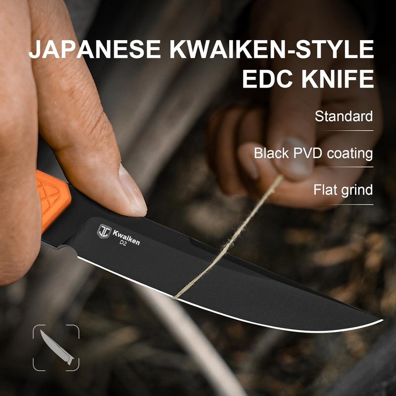 KIZER Kwaiken Fixed Blade Knife, 3.94" D2 Steel Hunting EDC with Orange G10 Handle, Survival Knife with Adjustable Sheath for Hiking Camping Outdoor Knives 1066A2 - Image 2